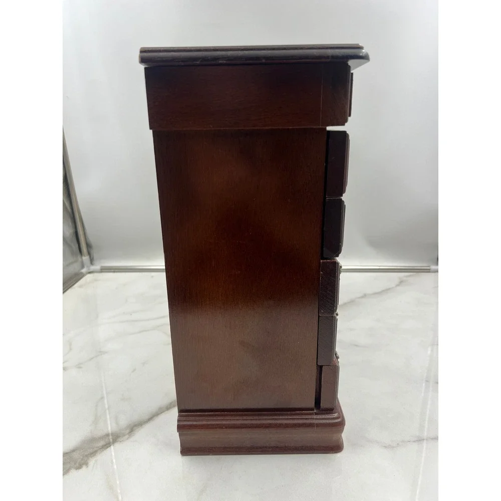 Vintage Wooden Jewelry Armoire Chest 10 Drawer Etched Glass Rotating Carousel